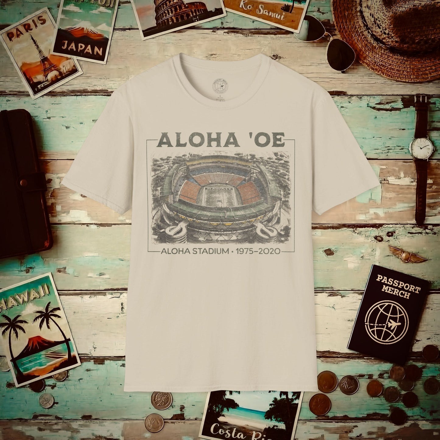 Aloha Oe, Stadium Aerial Sketch, Hawaii T-Shirt Sand / S
