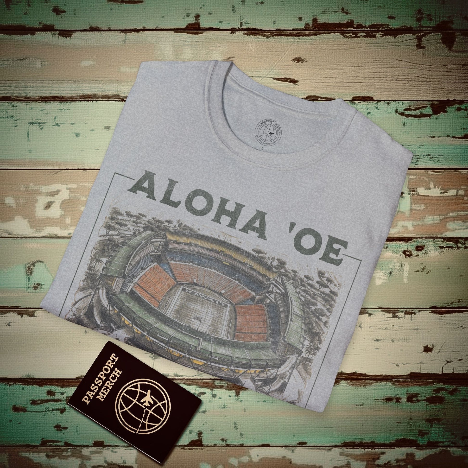 Aloha Oe, Stadium Aerial Sketch, Hawaii T-Shirt Sport Grey / S