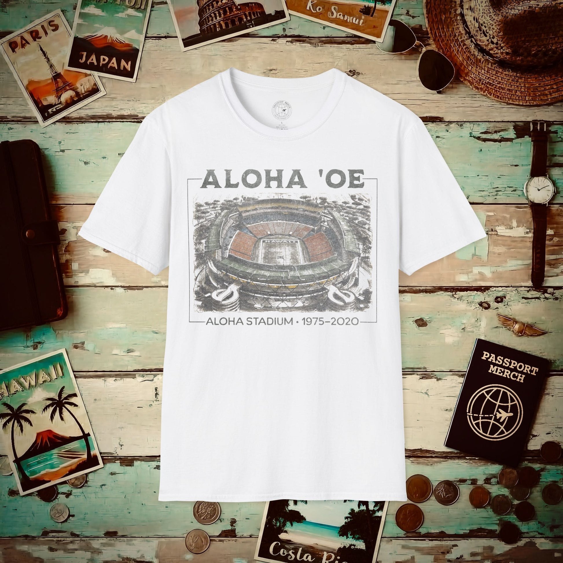 Aloha Oe, Stadium Aerial Sketch, Hawaii T-Shirt White / S