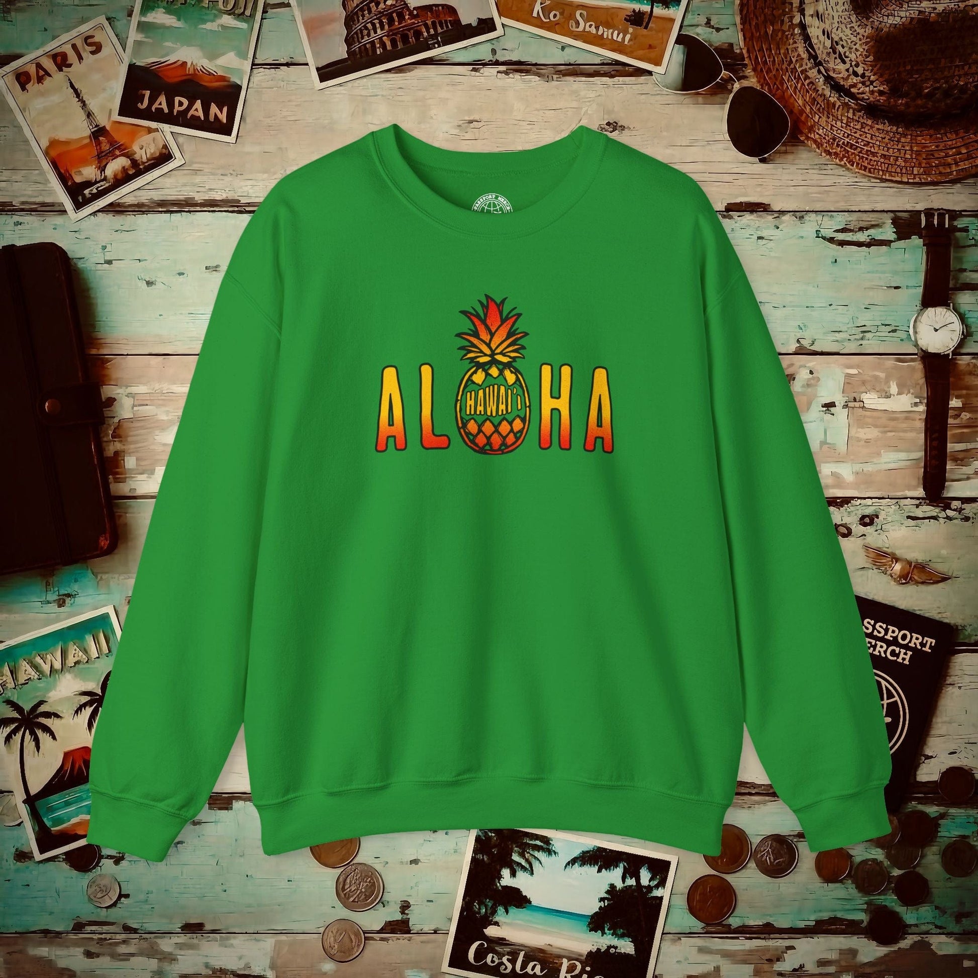 Aloha Pineapple Fire, Hawaii Crewneck Irish Green / S