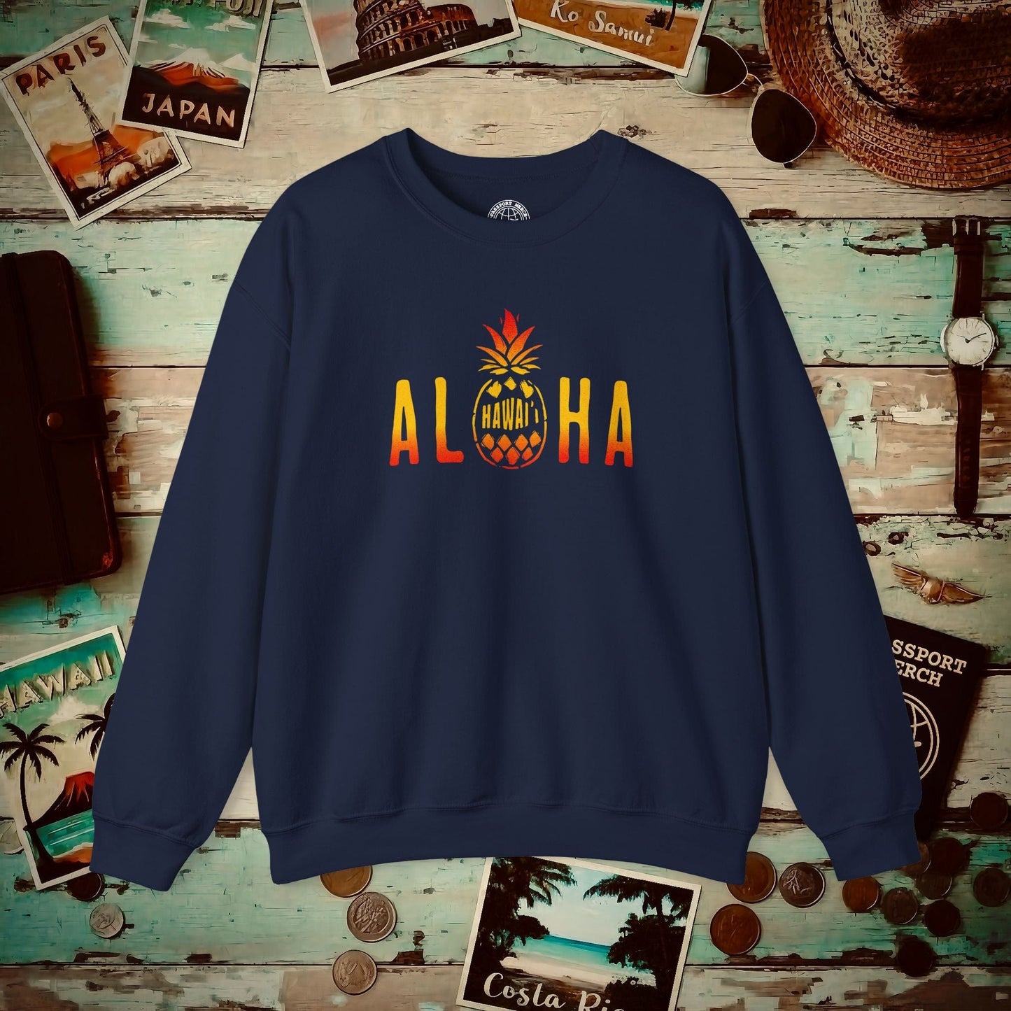 Aloha Pineapple Fire, Hawaii Crewneck Navy / S