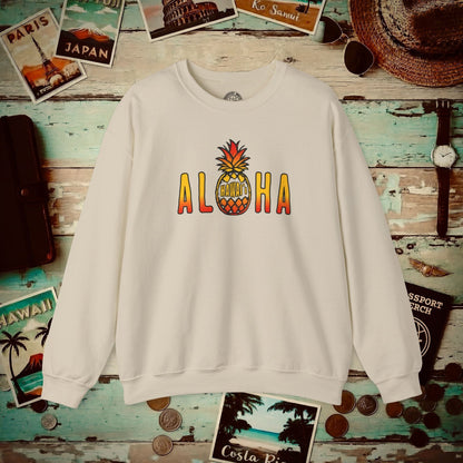Aloha Pineapple Fire, Hawaii Crewneck Sand / S