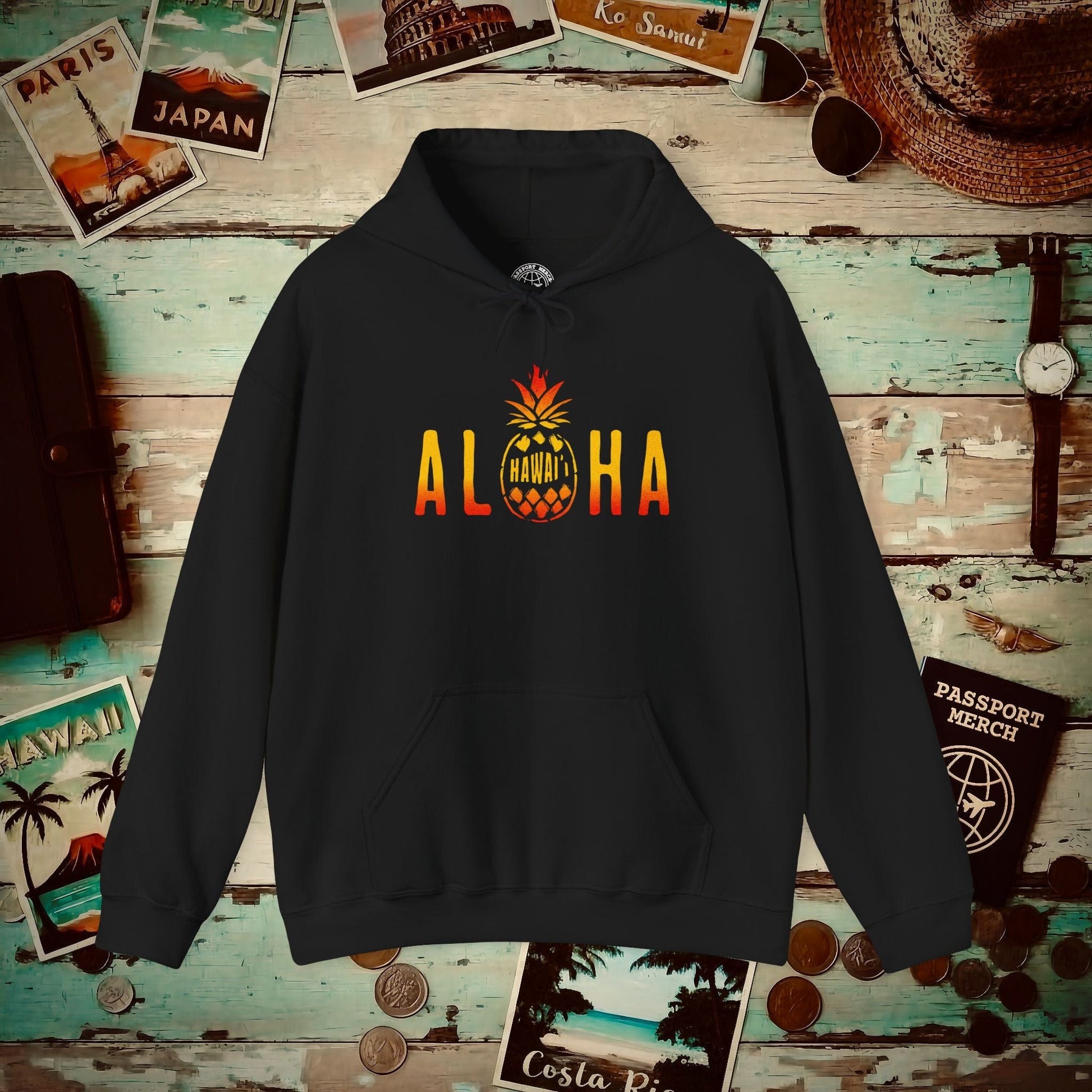 Aloha Pineapple Fire, Hawaii Hoodie Black / S