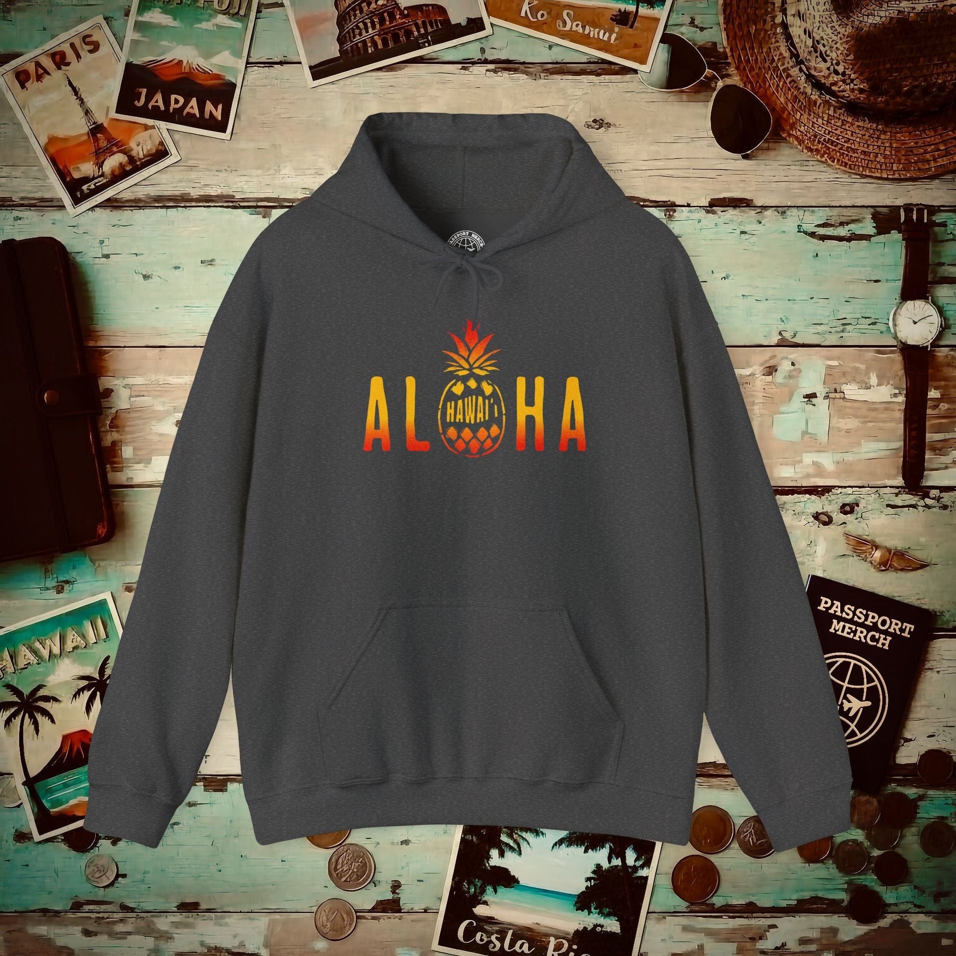 Aloha Pineapple Fire, Hawaii Hoodie Dark Heather / S