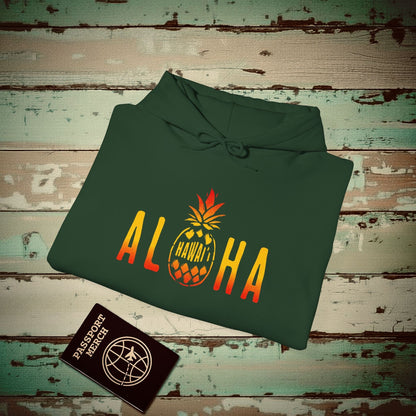 Aloha Pineapple Fire, Hawaii Hoodie Forest Green / S