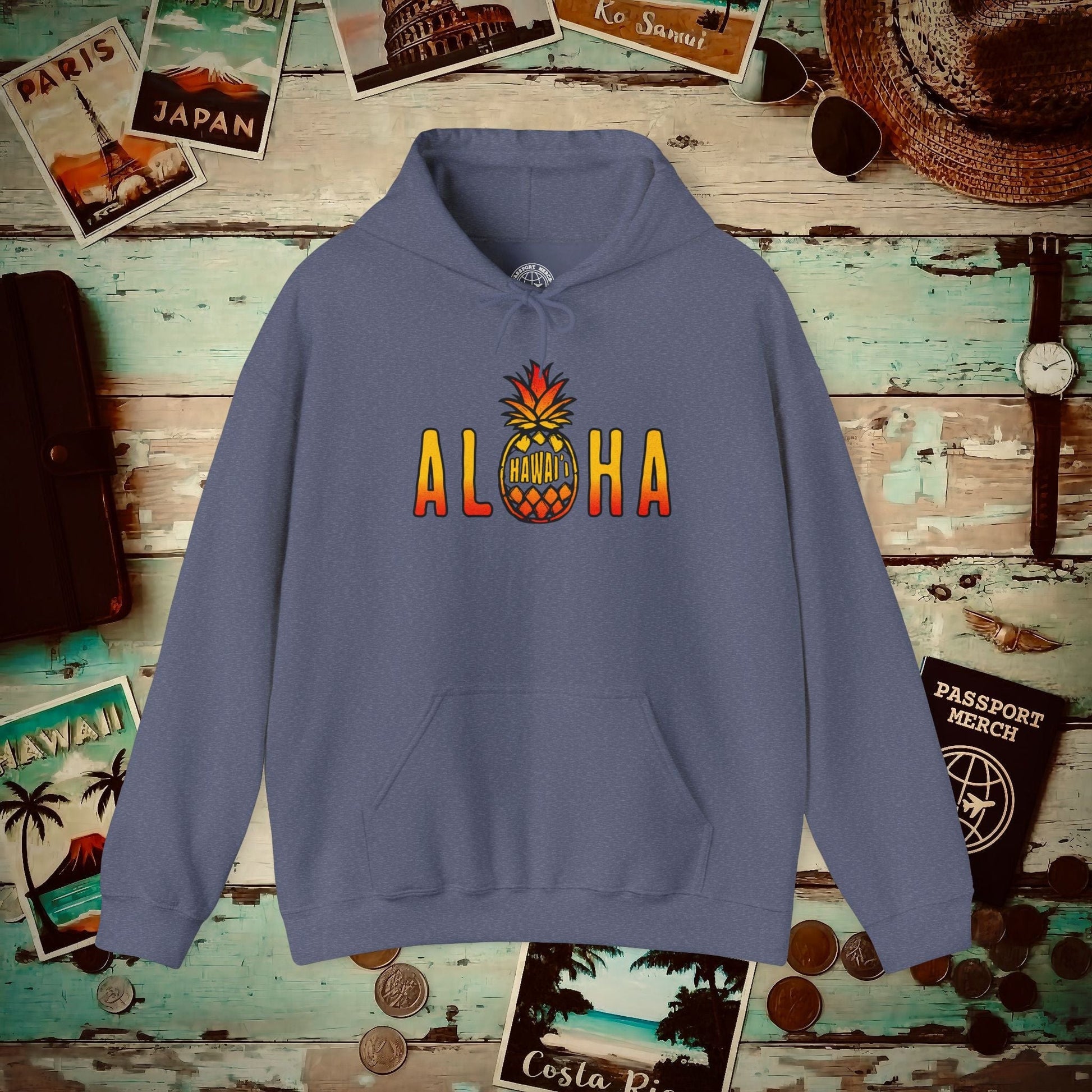 Aloha Pineapple Fire, Hawaii Hoodie Heather Navy / S