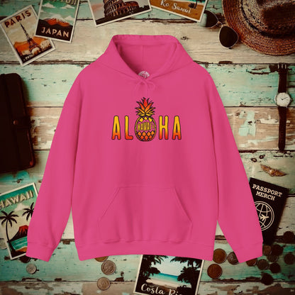 Aloha Pineapple Fire, Hawaii Hoodie Heliconia / S