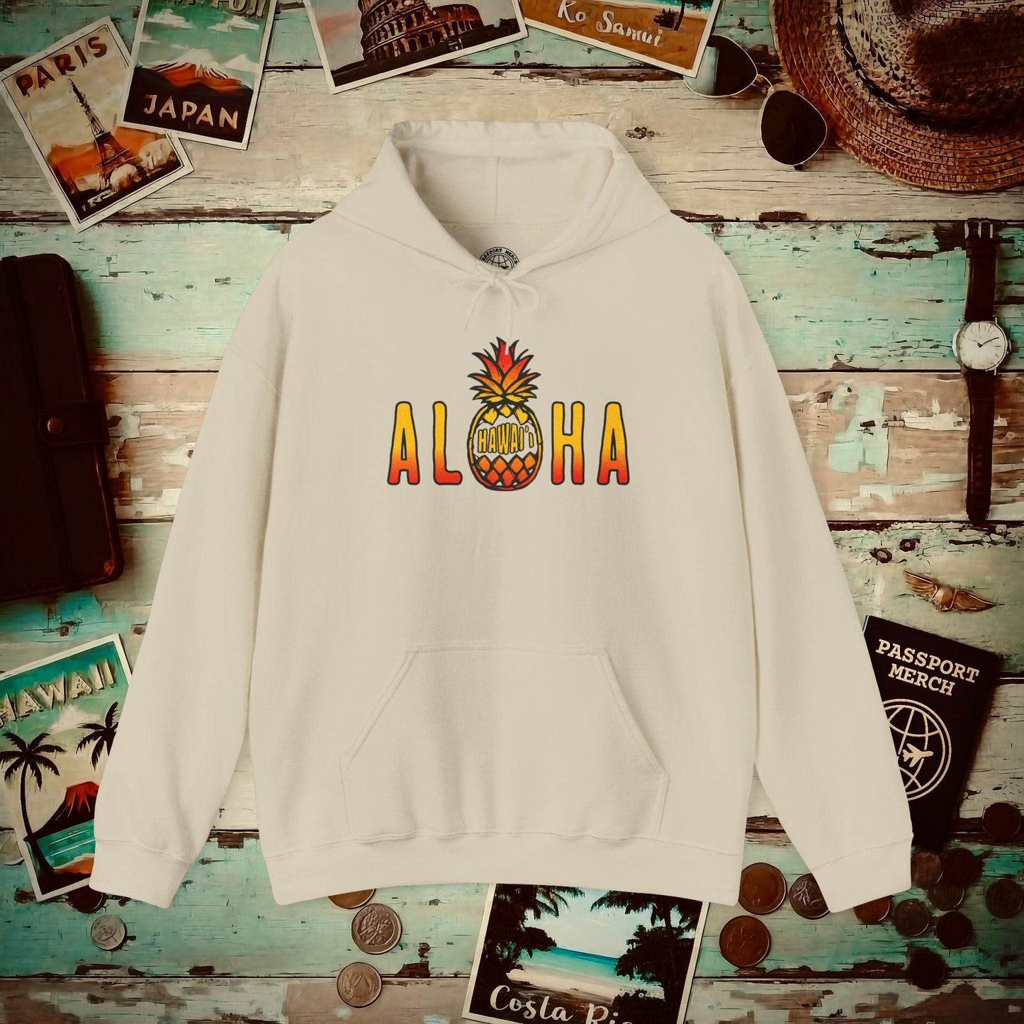 Aloha Pineapple Fire, Hawaii Hoodie Sand / S