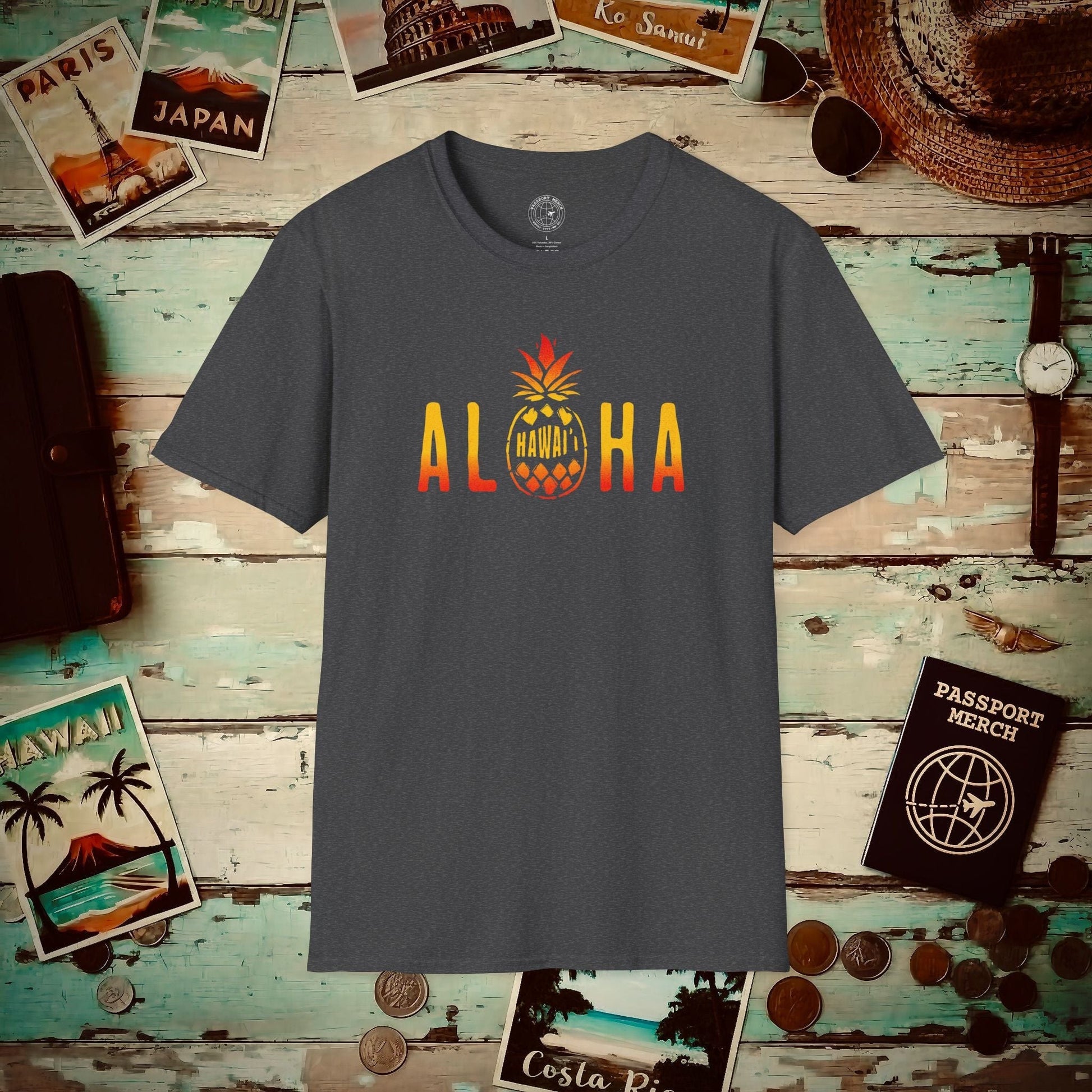 Aloha Pineapple Fire, Hawaii T-Shirt Dark Heather / S