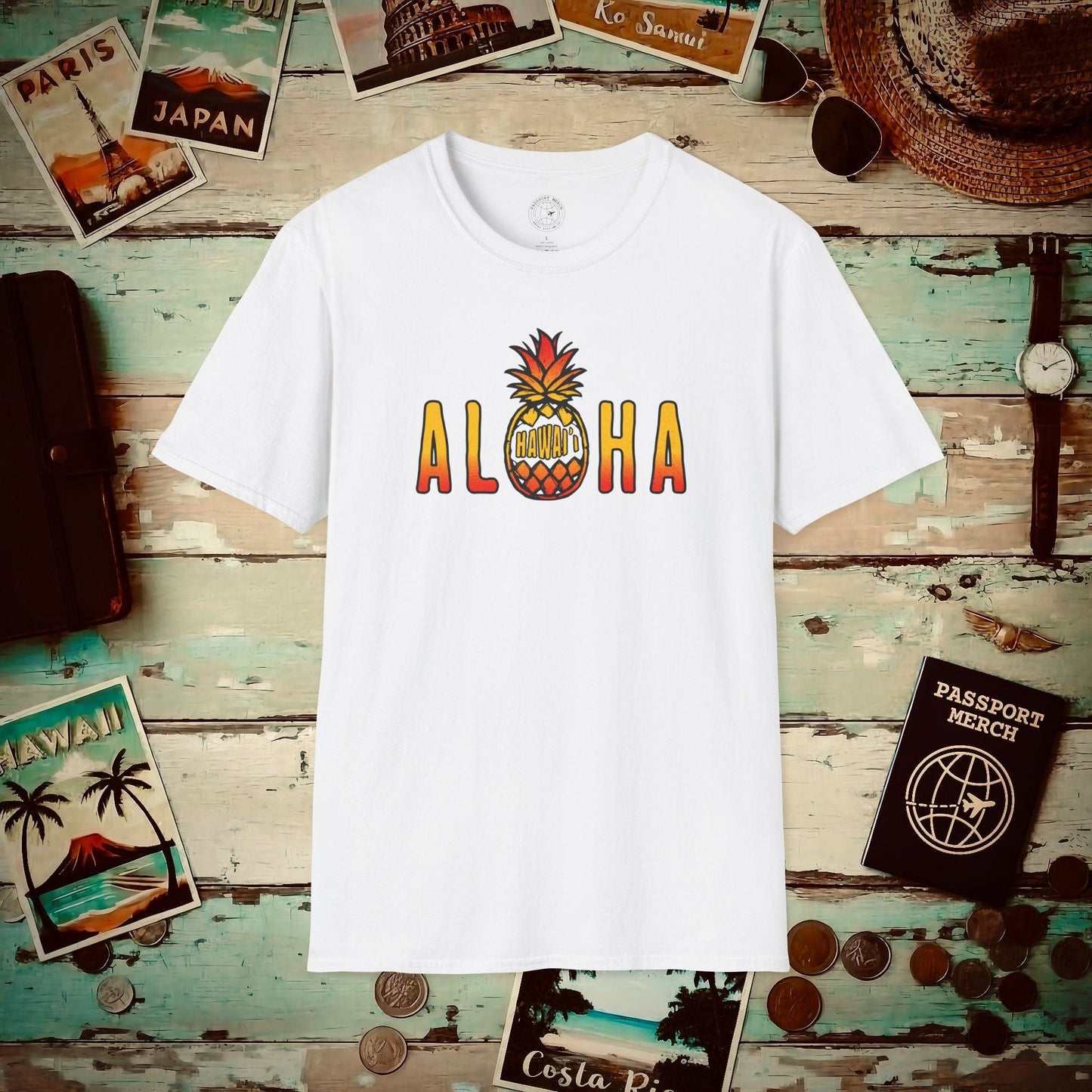 Aloha Pineapple Fire, Hawaii T-Shirt White / S