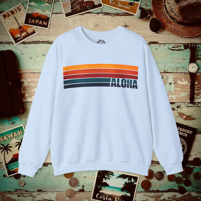 Aloha Retro Stripes, Hawaii Crewneck Light Blue / S