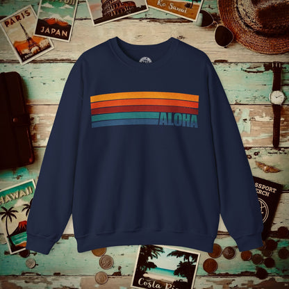 Aloha Retro Stripes, Hawaii Crewneck Navy / S