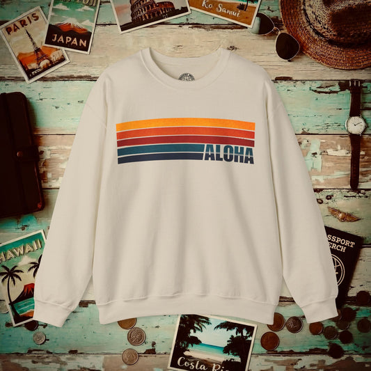 Aloha Retro Stripes, Hawaii Crewneck Sand / S