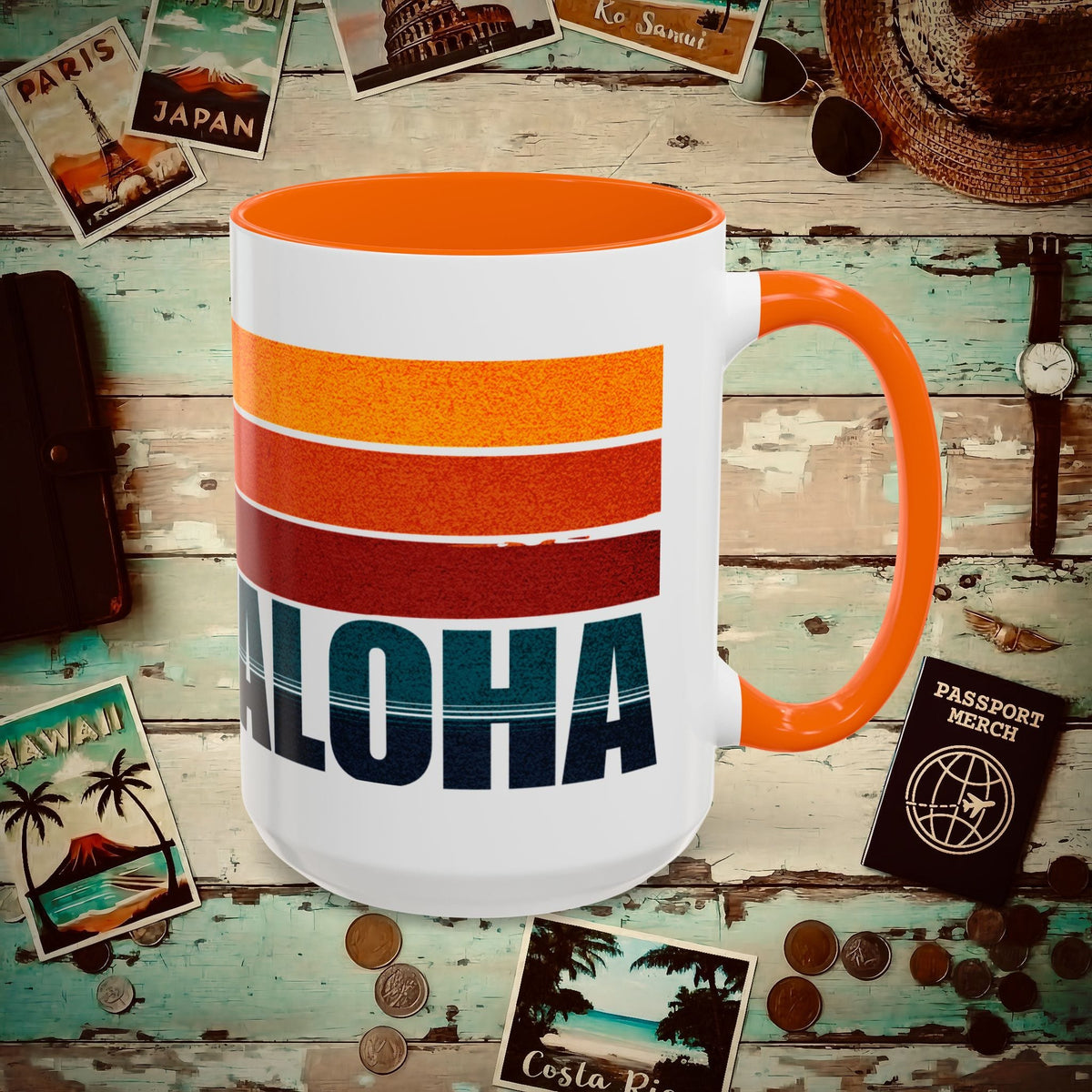 Aloha Retro Stripes, Hawaii, Hawaii 15oz Mug Orange / 15oz