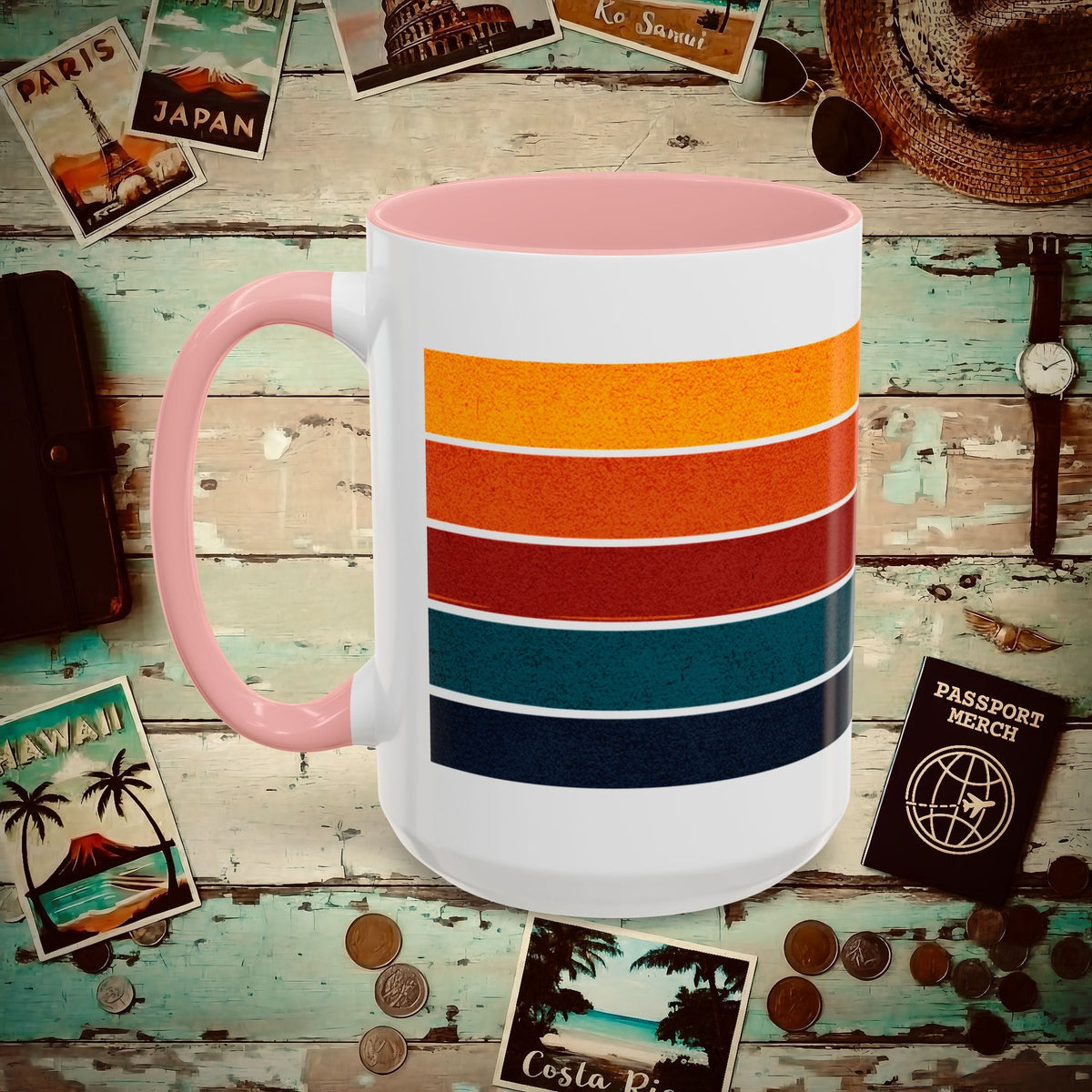Aloha Retro Stripes, Hawaii, Hawaii 15oz Mug Pink / 15oz