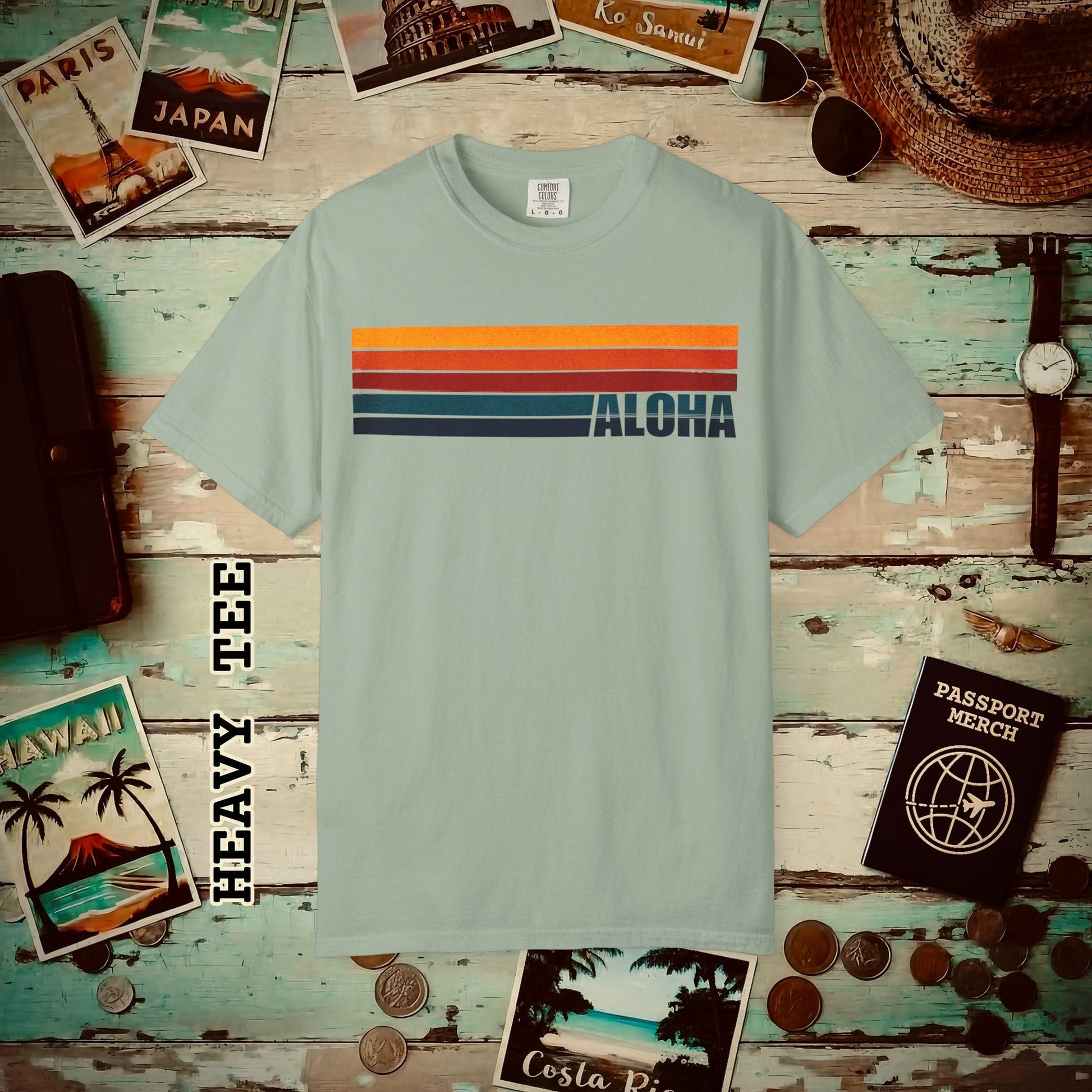 Aloha Retro Stripes, Hawaii Heavy Tee Bay / S