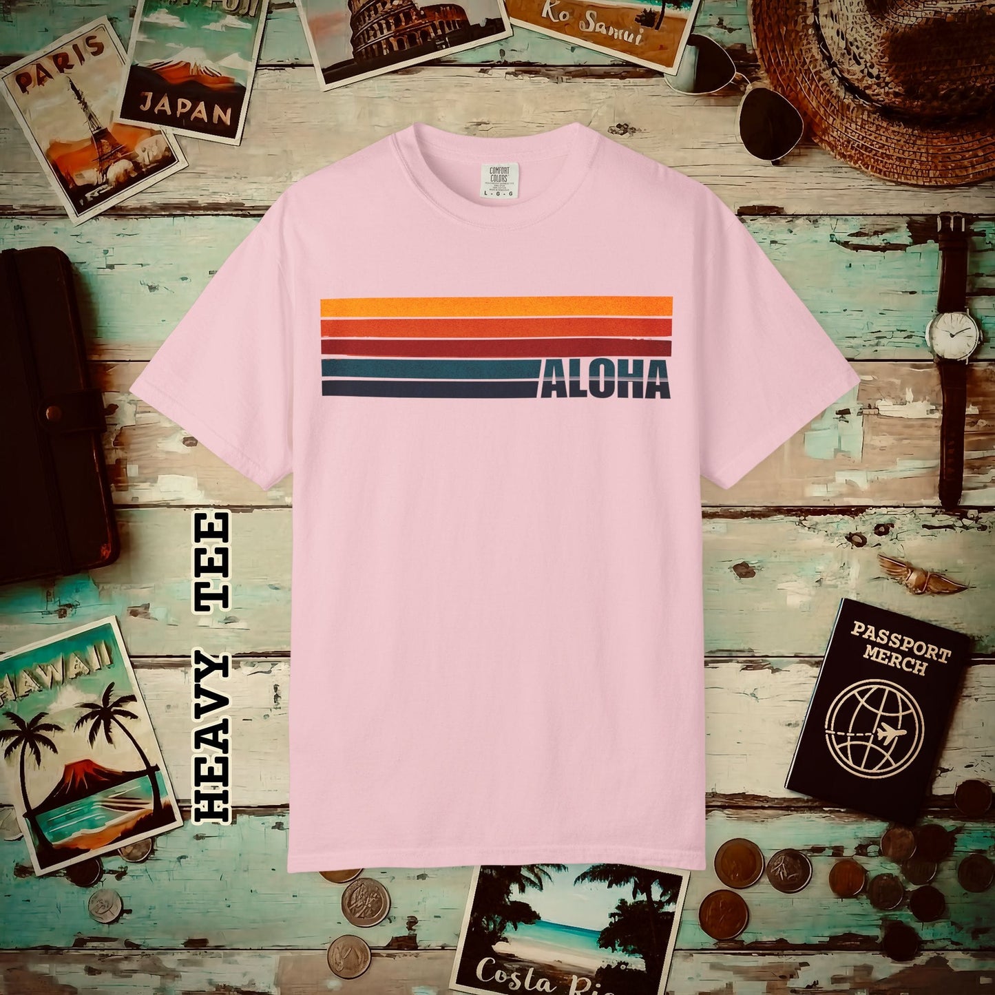 Aloha Retro Stripes, Hawaii Heavy Tee Blossom / S