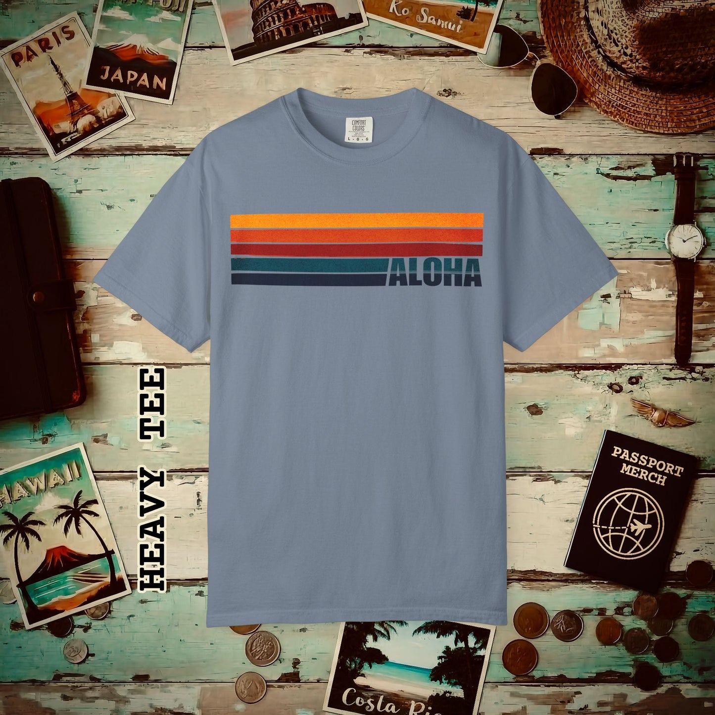 Aloha Retro Stripes, Hawaii Heavy Tee Blue Jean / S