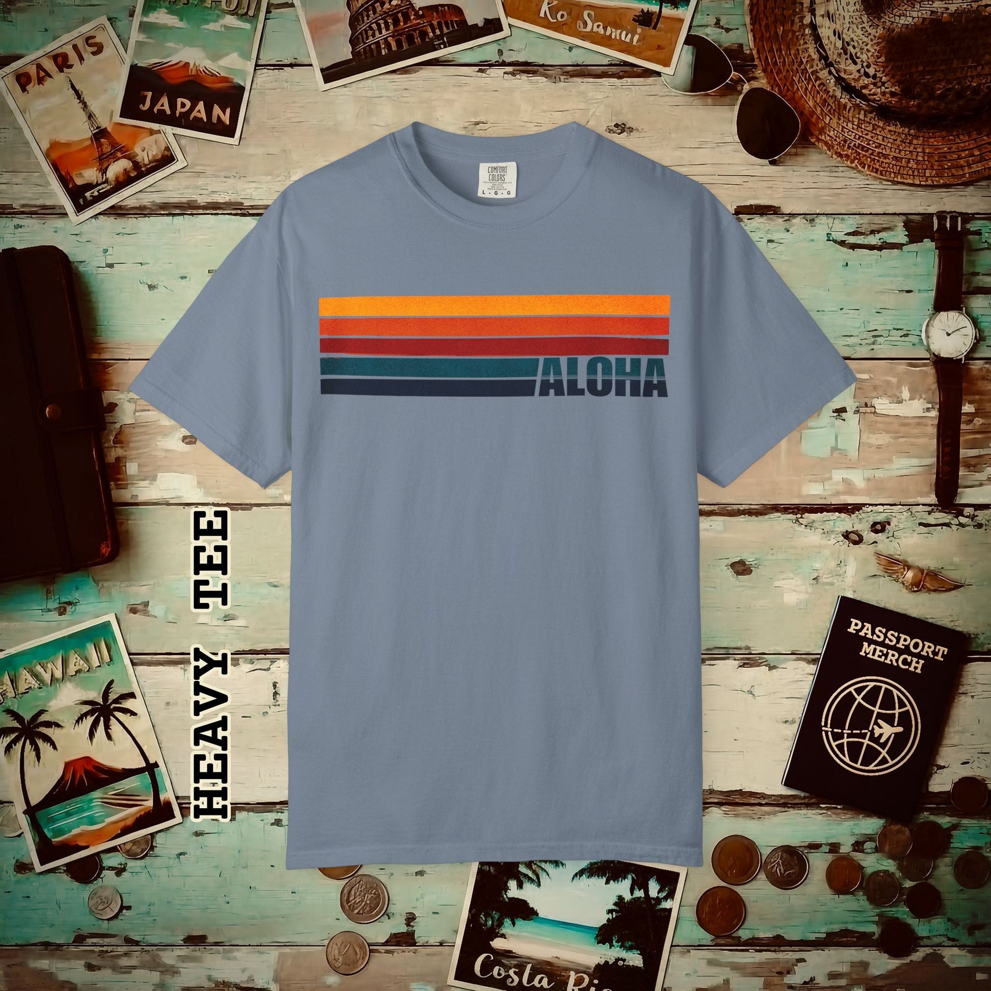 Aloha Retro Stripes, Hawaii Heavy Tee Blue Jean / S