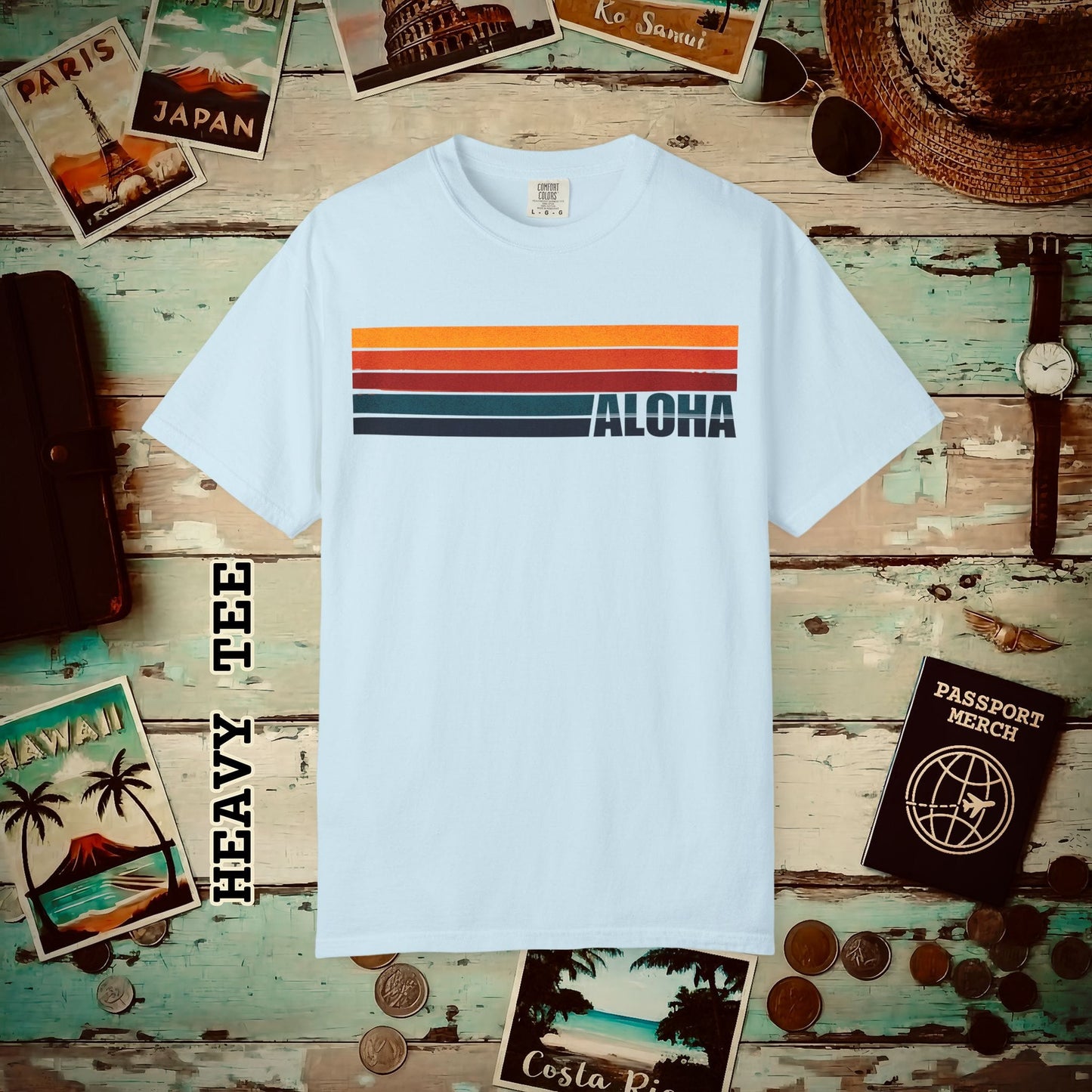 Aloha Retro Stripes, Hawaii Heavy Tee Chambray / S