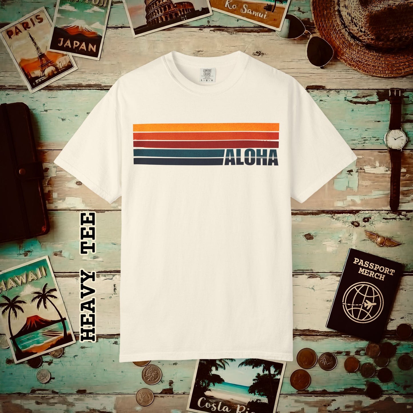 Aloha Retro Stripes, Hawaii Heavy Tee Ivory / S