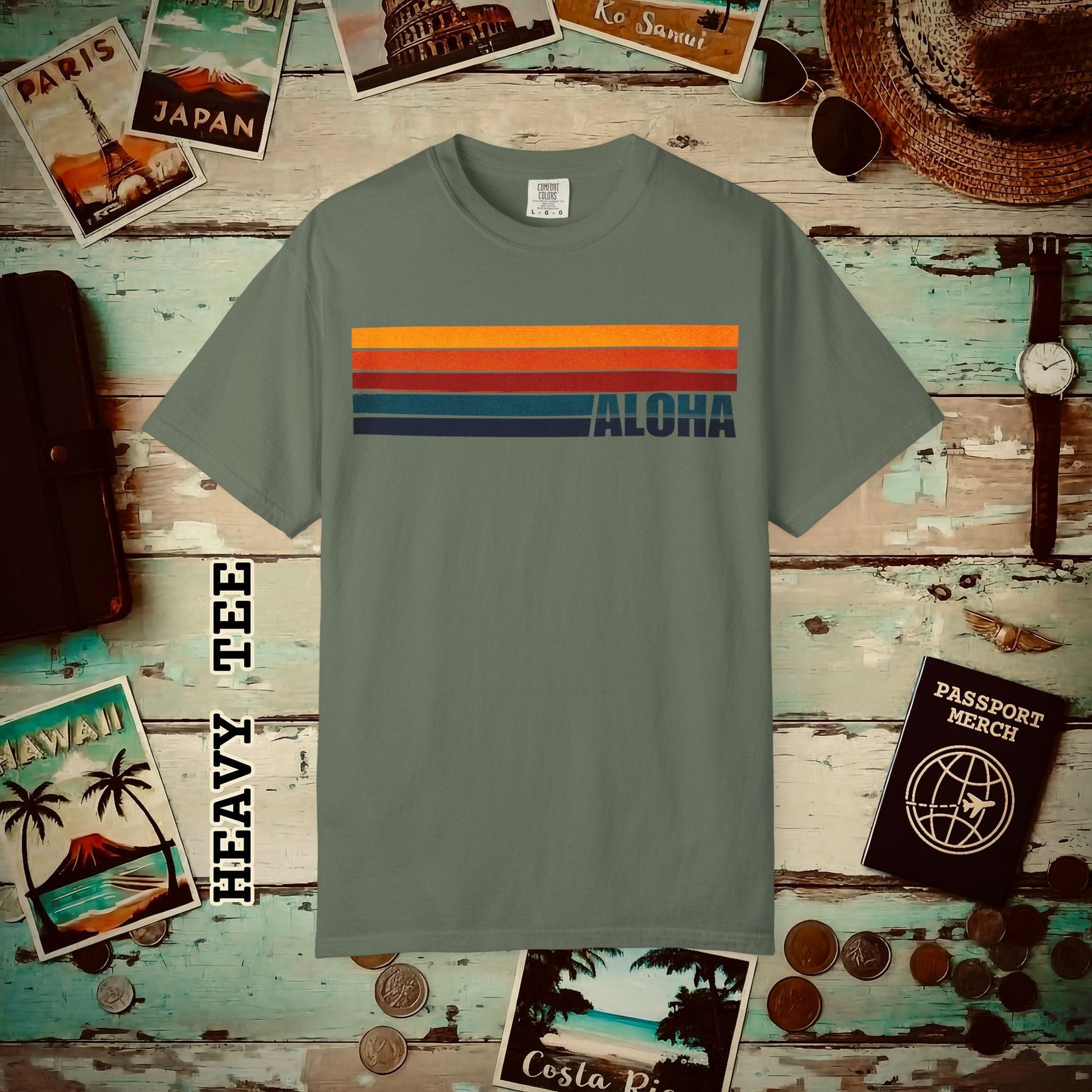 Aloha Retro Stripes, Hawaii Heavy Tee Moss / S