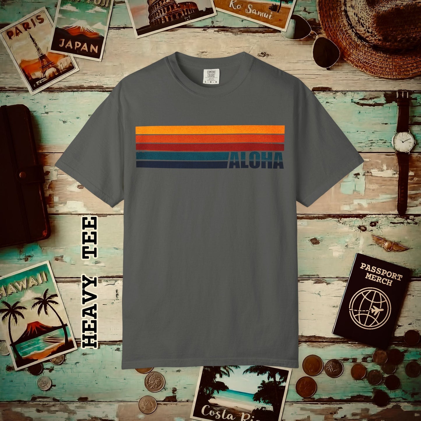 Aloha Retro Stripes, Hawaii Heavy Tee Pepper / S