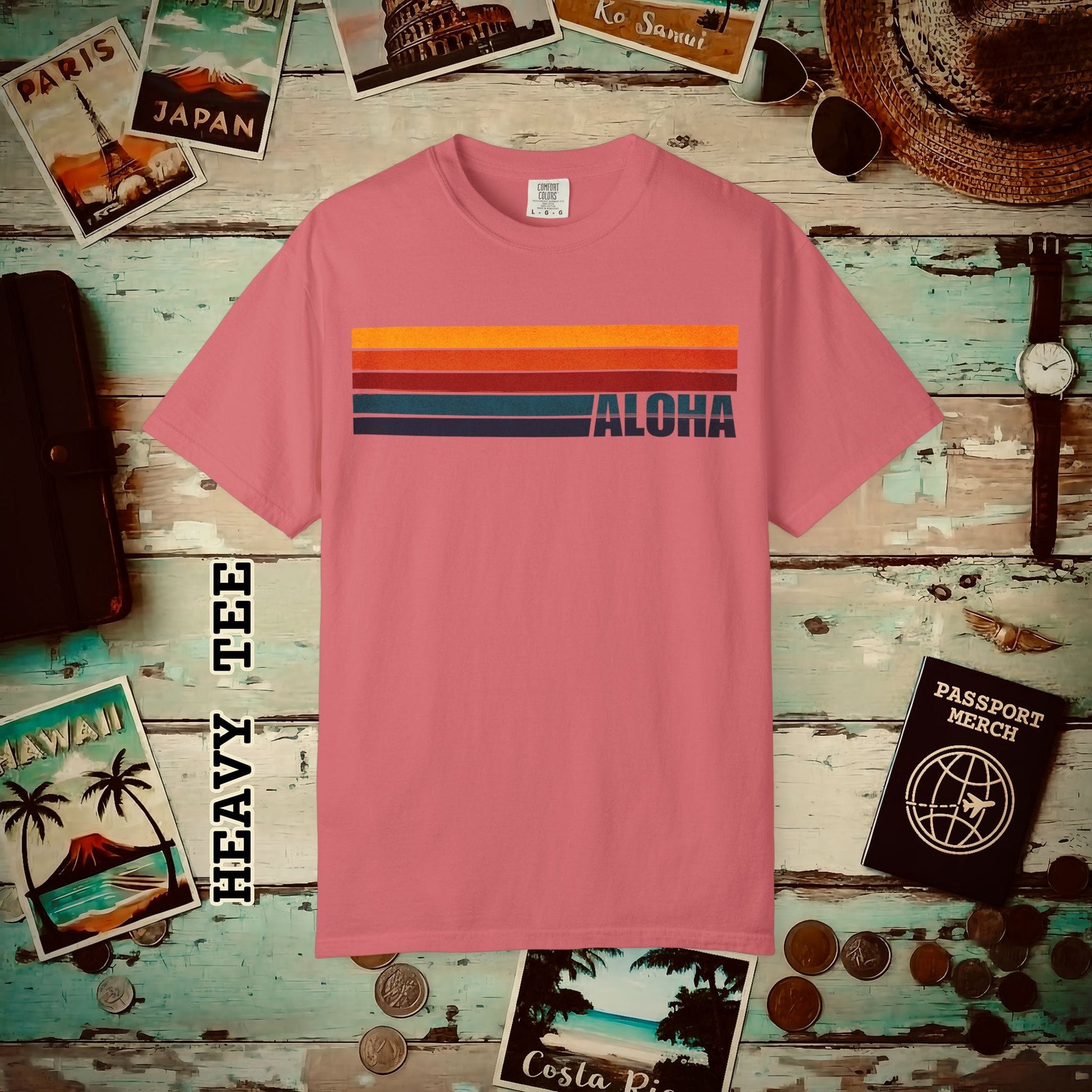Aloha Retro Stripes, Hawaii Heavy Tee Watermelon / S