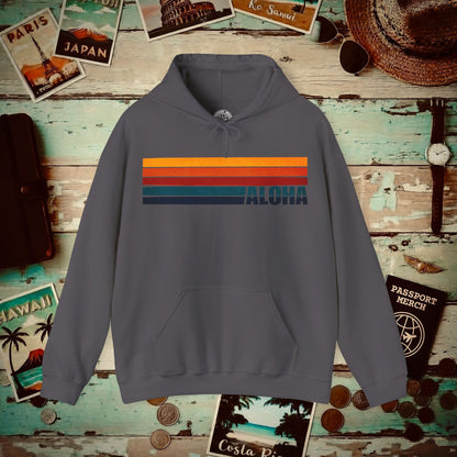 Aloha Retro Stripes, Hawaii Hoodie Charcoal / S
