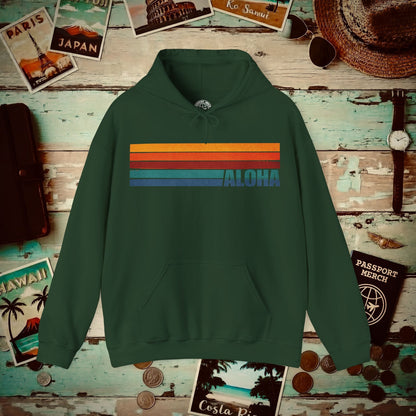 Aloha Retro Stripes, Hawaii Hoodie Forest Green / S