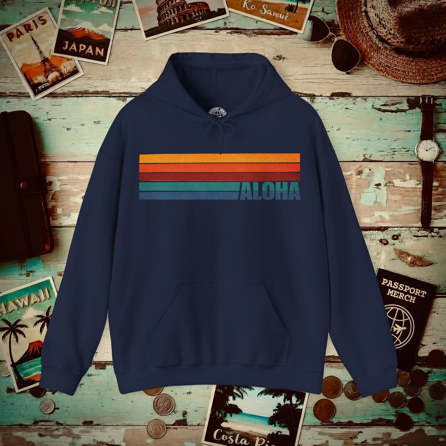 Aloha Retro Stripes, Hawaii Hoodie Navy / S