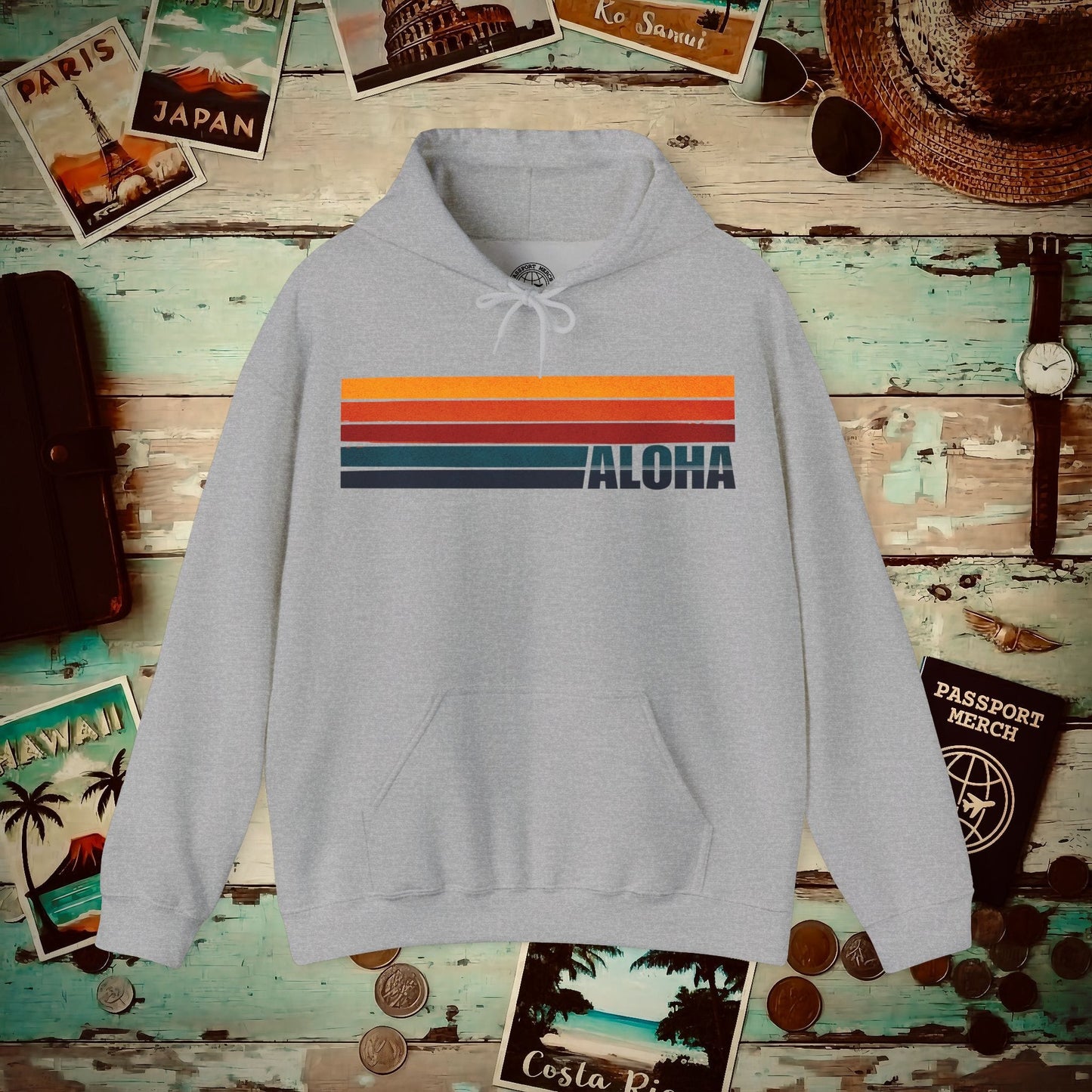 Aloha Retro Stripes, Hawaii Hoodie Sport Grey / S