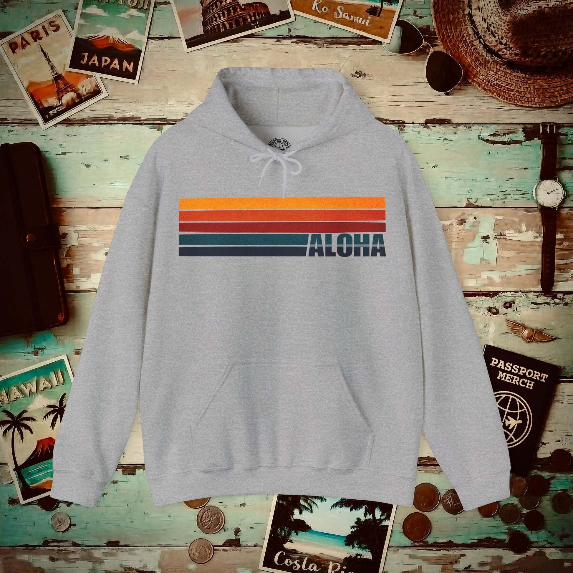 Aloha Retro Stripes, Hawaii Hoodie Sport Grey / S