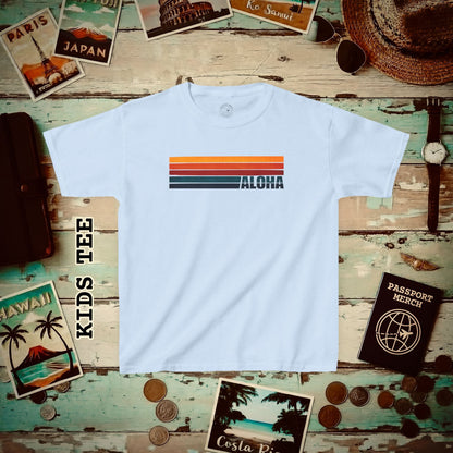 Aloha Retro Stripes, Hawaii Kids Tee Light Blue / XS