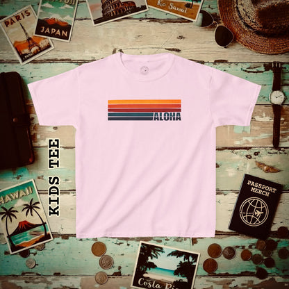 Aloha Retro Stripes, Hawaii Kids Tee Light Pink / XS