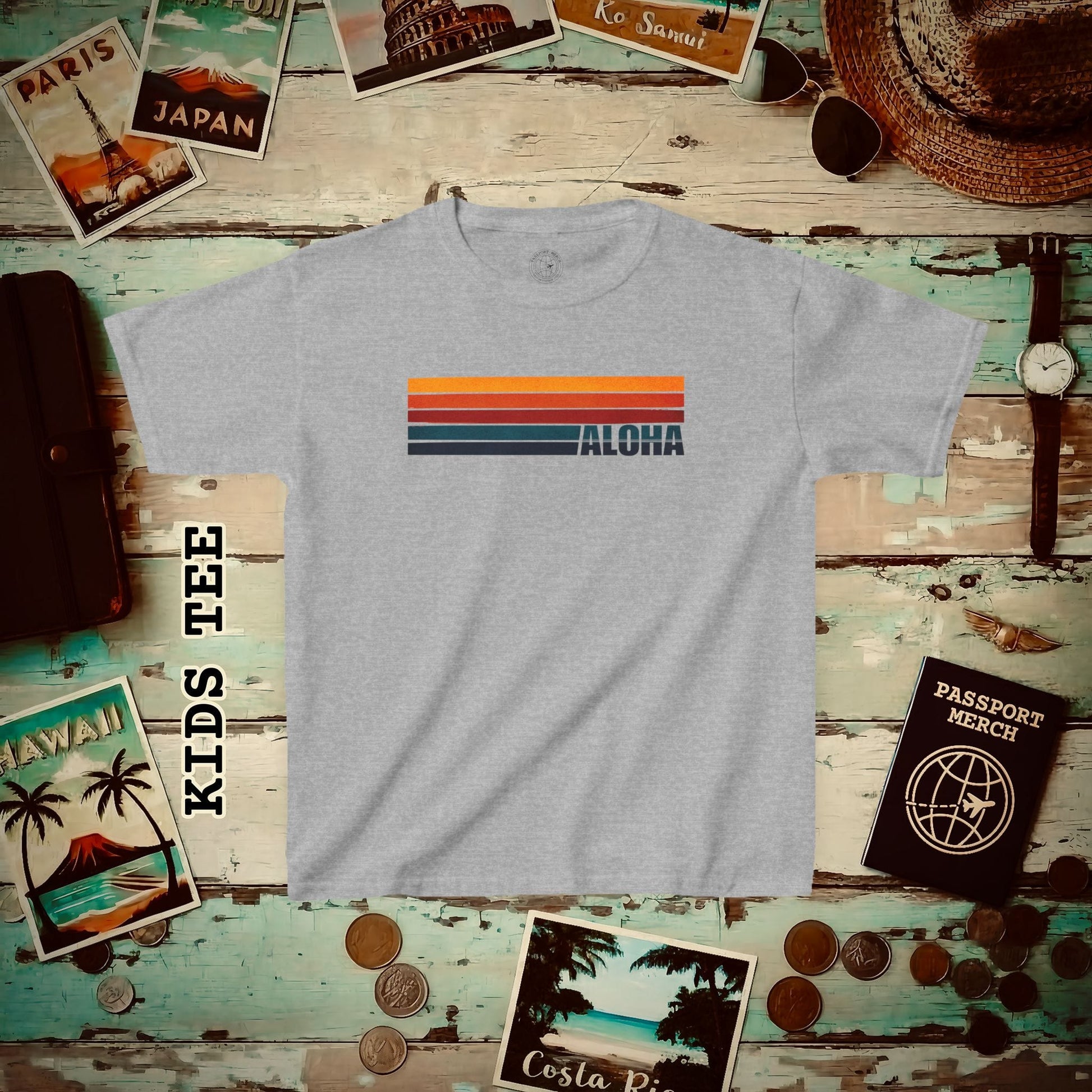 Aloha Retro Stripes, Hawaii Kids Tee Sport Grey / XS