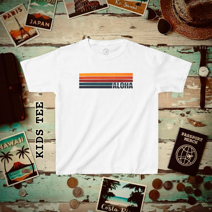 Aloha Retro Stripes, Hawaii Kids Tee White / XS