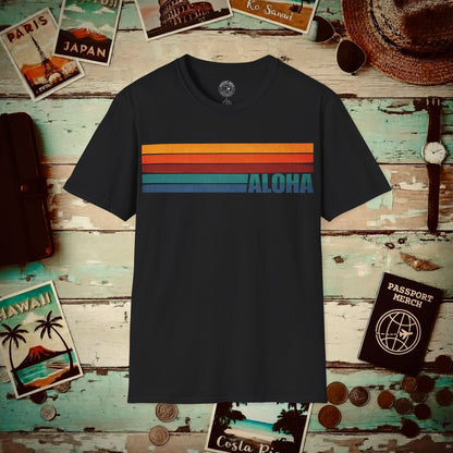 Aloha Retro Stripes, Hawaii T-Shirt Black / S
