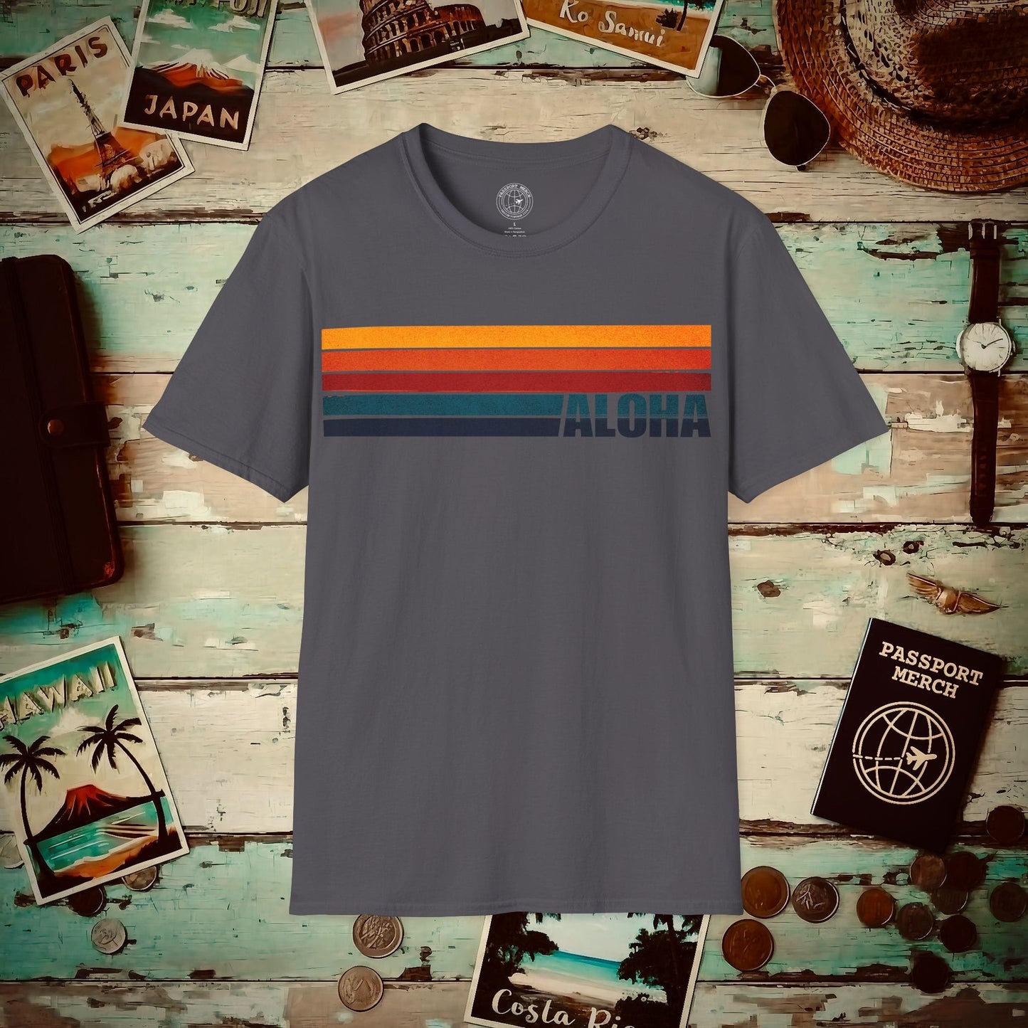 Aloha Retro Stripes, Hawaii T-Shirt Charcoal / S