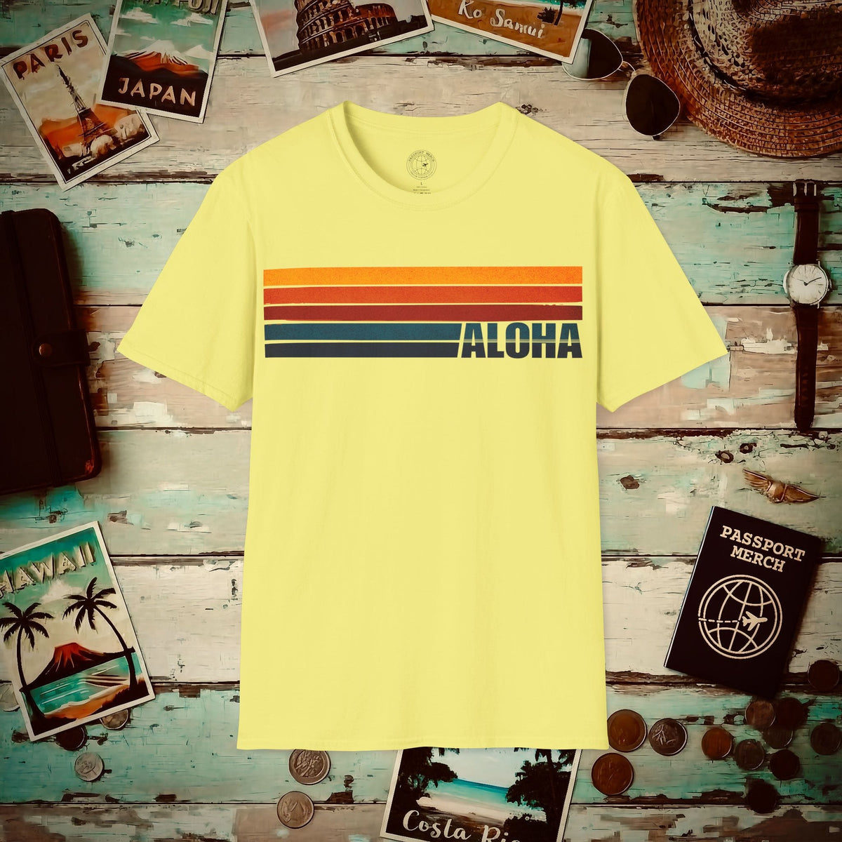 Aloha Retro Stripes, Hawaii T-Shirt Cornsilk / S