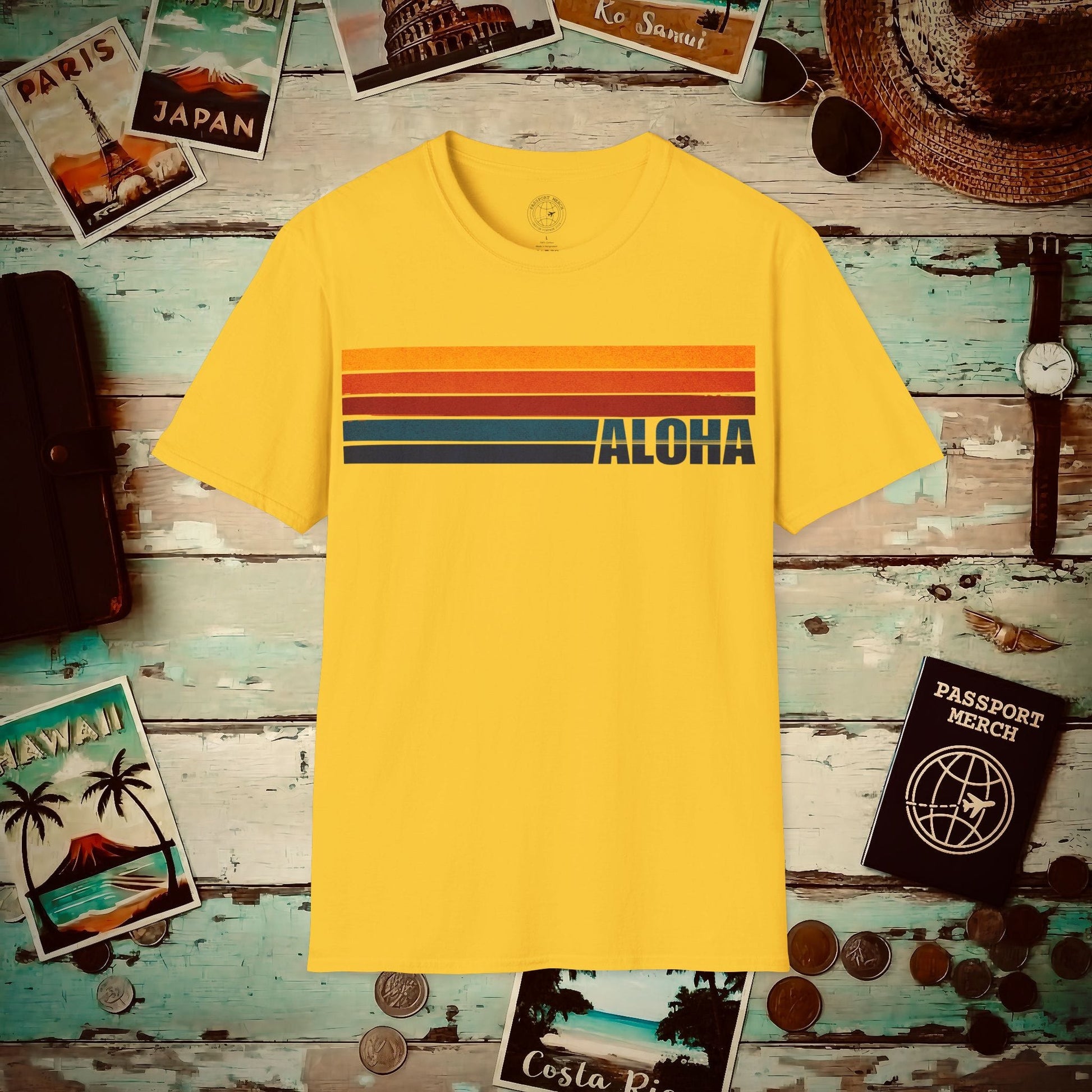 Aloha Retro Stripes, Hawaii T-Shirt Daisy / S