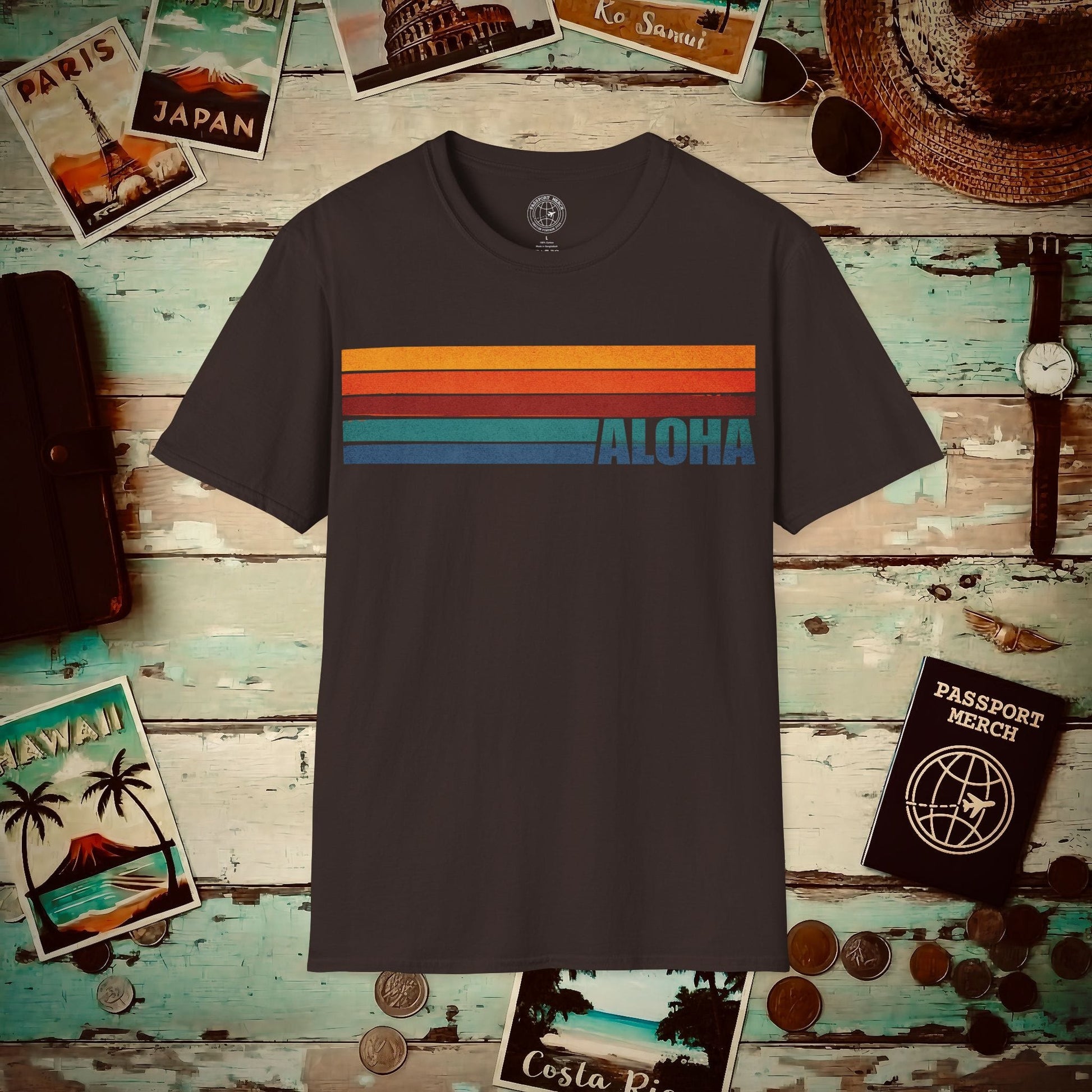 Aloha Retro Stripes, Hawaii T-Shirt Dark Chocolate / S