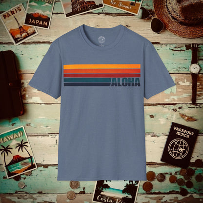Aloha Retro Stripes, Hawaii T-Shirt Heather Indigo / S