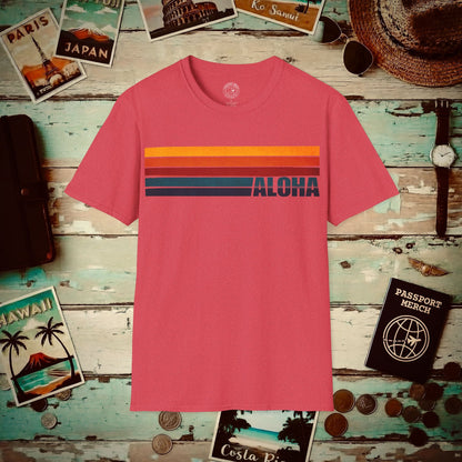 Aloha Retro Stripes, Hawaii T-Shirt Heather Red / S