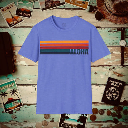 Aloha Retro Stripes, Hawaii T-Shirt Heather Royal / S