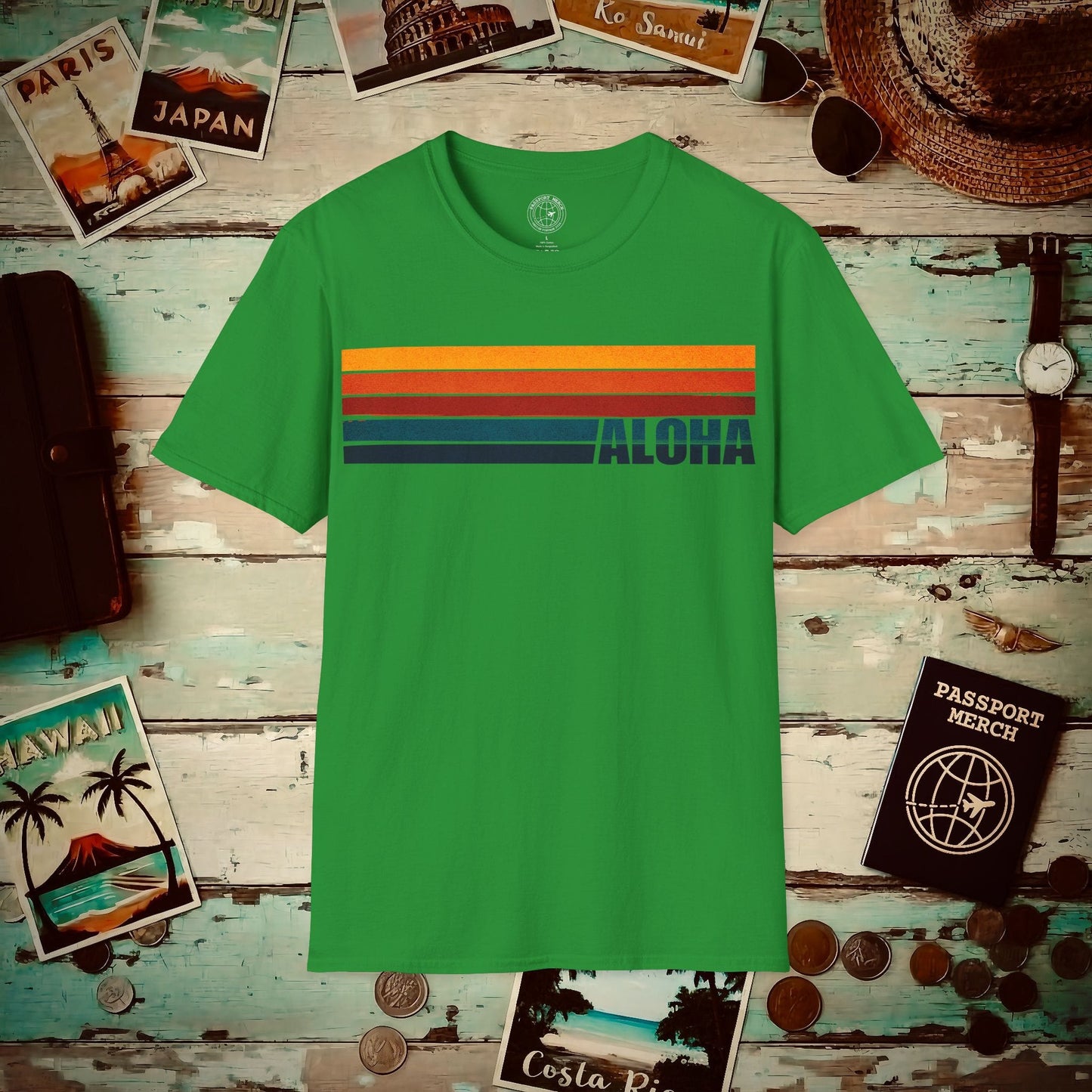 Aloha Retro Stripes, Hawaii T-Shirt Irish Green / S