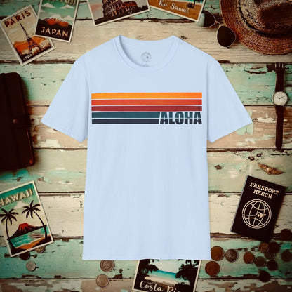Aloha Retro Stripes, Hawaii T-Shirt Light Blue / S