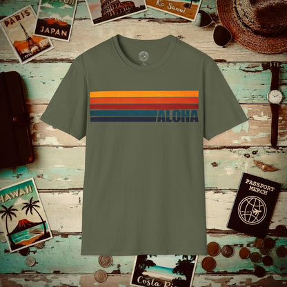 Aloha Retro Stripes, Hawaii T-Shirt Military Green / S