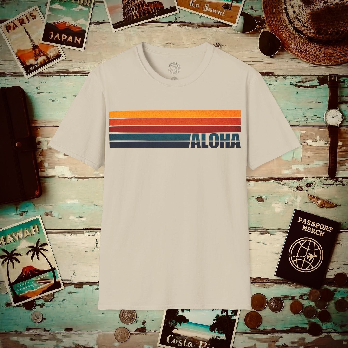 Aloha Retro Stripes, Hawaii T-Shirt Sand / S