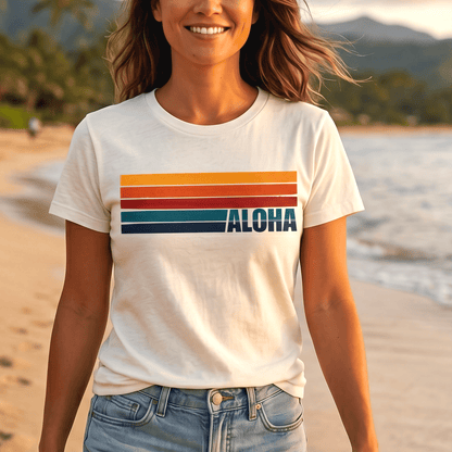 Aloha Retro Stripes, Hawaii T-Shirt White / S